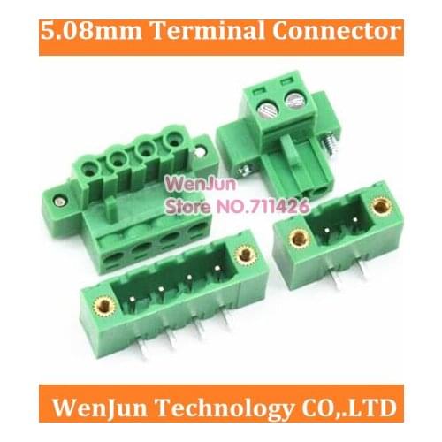 50Set 5.08MM Pitch PCB Pluggable Terminal Block Connector 2/3/4/5/6/7/8/9/10/11/12P Right Angle KF2EDGKM With Flange Ears Green