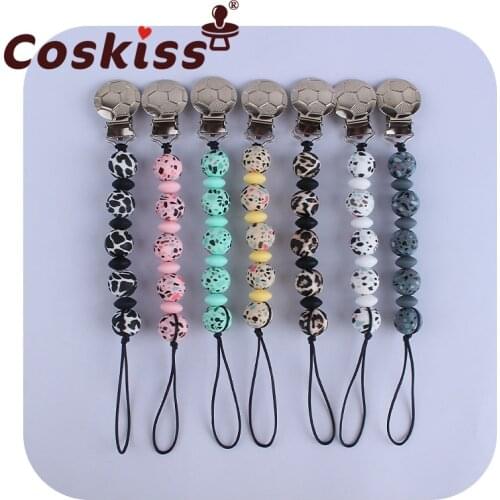 Coskiss Creative Leopard Print Silicone Beads Teether Pacifier Chain Iron Football Nipple Clip Newborn Nursing Teething Toys