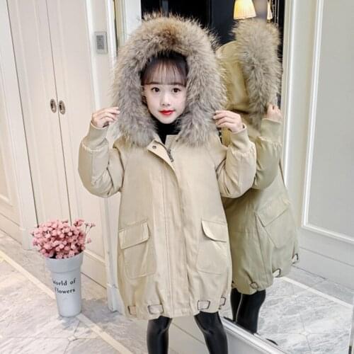Winter Girls Parkas Coat 2021 New Thicken Cotton Warm Children Jacket Hooded Girls Outerwear Teenage Clothes 5-14Yrs