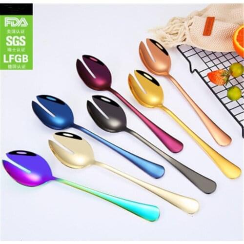 Spoons for Salad 2PCS Stainless Steel Spoon Salad Fork Coffee Cake Dessert Ice Cream Forks Spoons Stirring Tableware