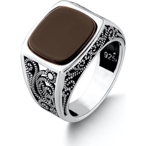 Vintage Handmade Ottoman Motif Silver Men Black Onyx Gemstone Ring High Quality Fashionable Solid 925 Sterling Silver