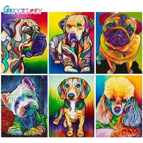 GATYZTORY DIY Pictures By Number Color Dog Kits Painting By Numbers Animal Drawing On Canvas HandPainted Gift Home Decor