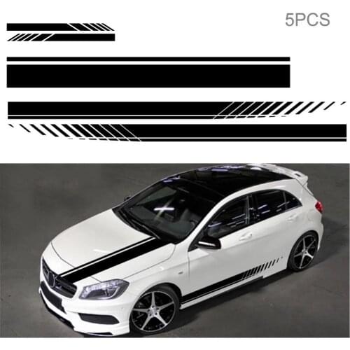 5Pcs/Set D-1142 Racing Car Stripped Graphics Stickers Engine Cover Rear-view Mirror Decor Striped Car Decor PVC Car Sticker