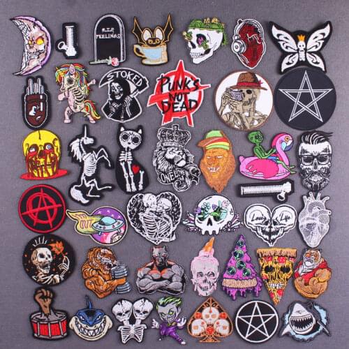 Punk Skull Patches On Clothes Skeleton Embroidery Patch Thermoadhesive Patch Iron On Patches For Clothing DIY Animals Stripe