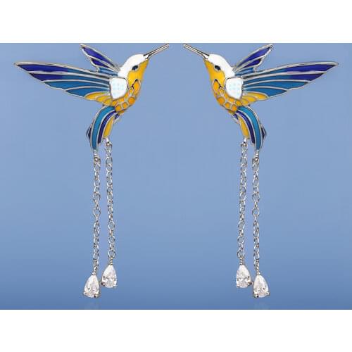 2021 New Fashion Bird Pendant Earrings Color Epoxy Tassel Long Earrings Handmade Enamel Womens Jewelry Earrings