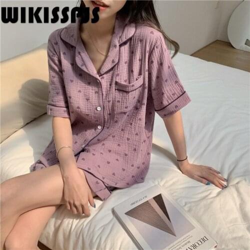 2021 Summer New Love Pure Cotton Short Sleeve Sweet and Lovely Printed Home Suit Pajama Shorts Women Bedroom Set Loungewear