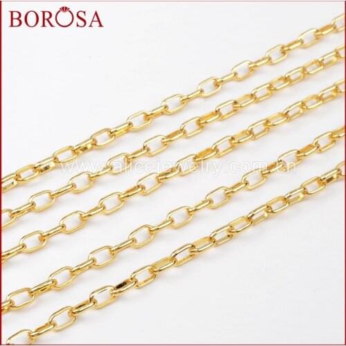 BOROSA 5 Meters Gold Silver Color Copper Iron Link Necklace Chain Flat Rectangle Link Chains Jewelry Findings PJ038