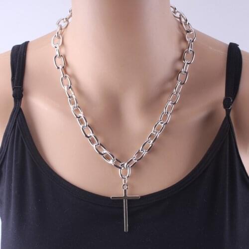 Trendy Exaggerate Gold Silver Color Chunky Chain Necklaces For Women Classic Simple Cross Round Ball Necklace Pendant Jewelry