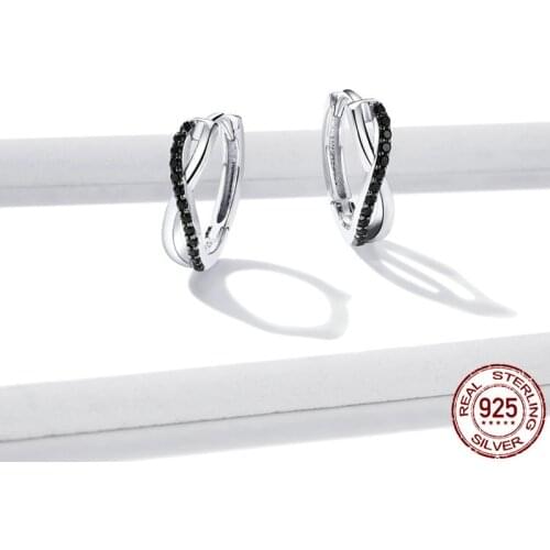 Pendientes de aro con Cruz para mujer, Plata de Ley 925 auténtica de circonia cúbica negra, joyería con estilo de boda, aros