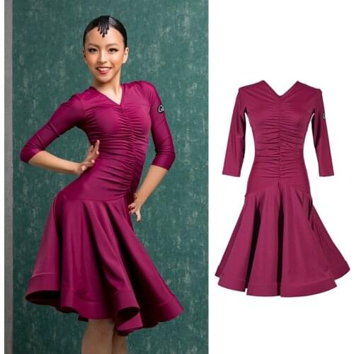 Latin Dance Dress Girls Fold Competition Clothes Designer Clothes Ballroom Dresses Tango Dancewear Salsa Dancing Outfits DL7511