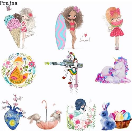 Prajna Unicorn Rabbit Iron On Transfer Candy Girl Heat Transfer Patches For Girl Baby Clothing Squirrel Heat Transfers Wholesale