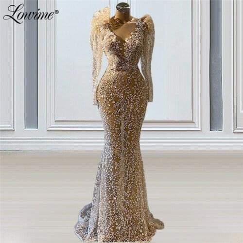 See Through Lace Mermaid Evening Dresses 2021 Plus Size Long Sleeves Middle East Celebrity Party Dress African Prom Dress Gowns