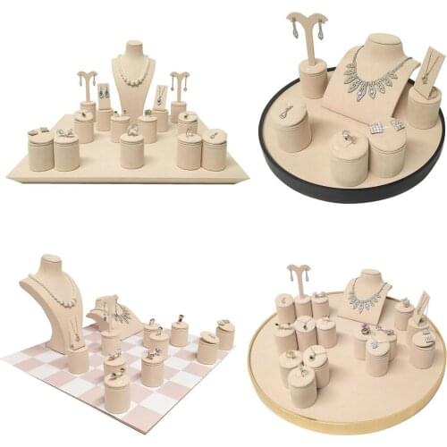 Luxury Beige Pink Series Jewelry Display Props Necklace Jewelry Suede Fabric Showing Holder Ring Bracelet Pendant Support Displa
