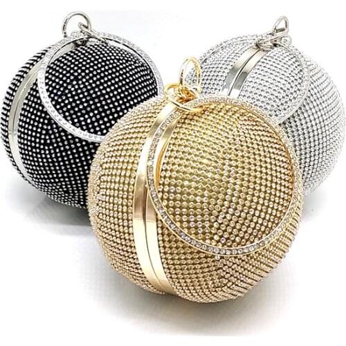 Luxury Women Evening Party Bag Bridal Wedding Purses Diamonds Designer Round Ball Bag Messenger Bag Fashion Crystal Shoulder Bag