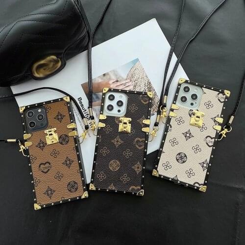 Luxury Square Leather Phone Case Classic Lattice Flower Pattern Shockproof Cover for iPhone 12 11 Pro XR Xs Max 8 7 Plus