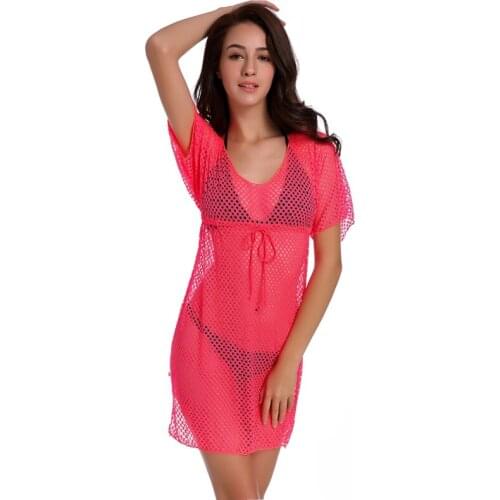 Mesh Stretch Cover Ups O Neck Mesh Sarong Sexy Women Beach Dress Comfort Plus Size Beachwear S-2XL 03