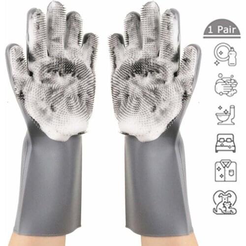 Silicone Dishwashing Cleaning Glove Magic Scrubber Sponge Rubber Glove for Washing Dish Kitchen Car Bathroom Pet Brush Cleaner