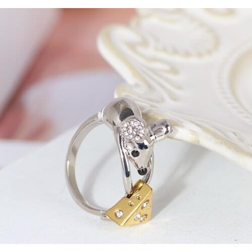 Cute silver rat gold cheese delicate fun ring