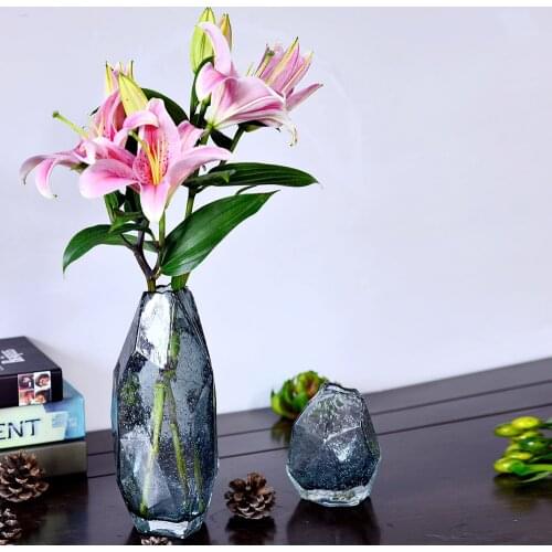 Modern Hand blown vase gray glass art figurine for decoration home decor Tabletop vases for flowers for centerpieces terrarium
