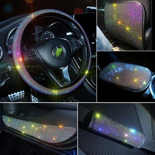 Universal Sparkle Luxury Bling Rhinestone Diamond Car Steering Wheel Covers Headrest Colorful Auto Interior Decor Accessories
