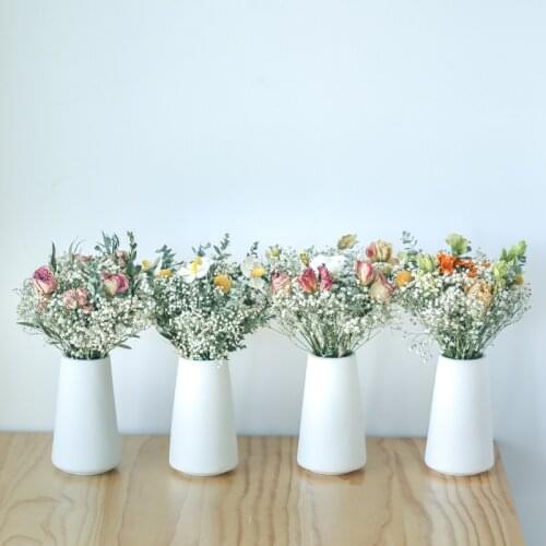 Nordic-Style Preserved Dried Rose Roland Sunflower Gypsophila Cotton Real Mix Flower Bouquet Vase Desktop Office Home Art Decor