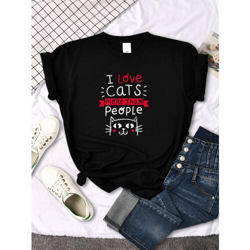 Women Tshirt I Love Cats More Than People Printing Tshirt Vintage Korean Style Woman T-Shirts Gothic Crewneck Womens Shirts