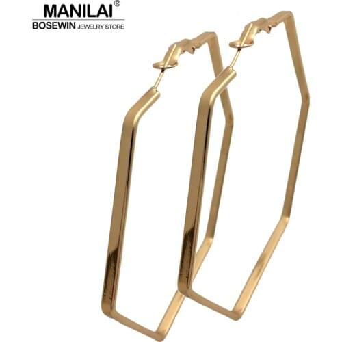 MANILAI 80mm Alloy Big Hexagon Hoop Earrings For Women Fashion Jewelry Statement Earrings Punk Brincos Hiphop Rock