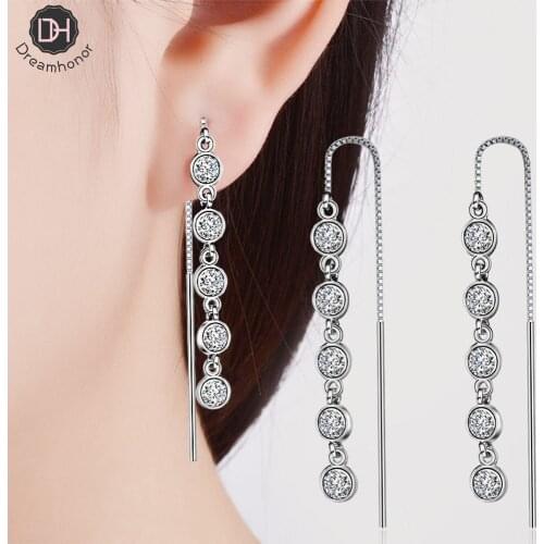Dreamhonor Korean Temperament Long Zirconia Earrings Fashion Female 925 Sterling Silver Ear Line Earrings Jewelry