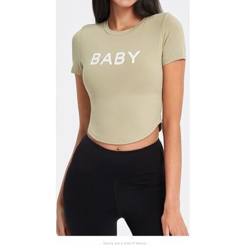 Woman Sports T-Shirts Short Sleeves Blouses Fitness Gym Clothing Workout Shirts Sportswear Letter Printing Tops Yoga Tees