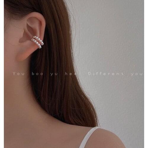 Double Layer Pearl Clip Earrings For Women Without Piercing Shell Material Ear Bone Wrap Charm 2021 Trend Female Wedding Jewelry