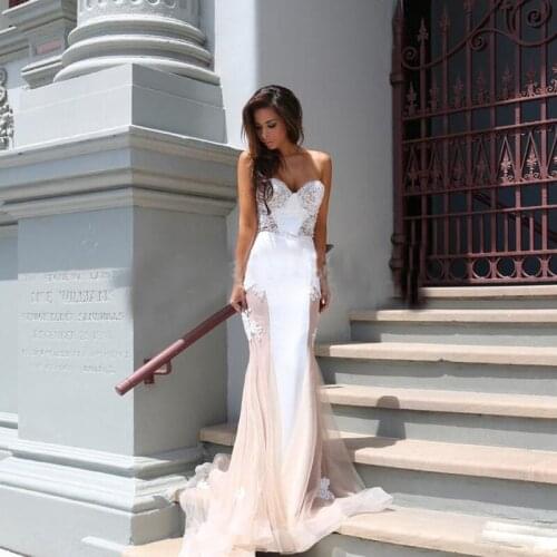 Vestido de Novia Mermaid White and Pink 2018 Lace Applique Elegant party bridal Gown Casamento Abiti bridesmaid dresses