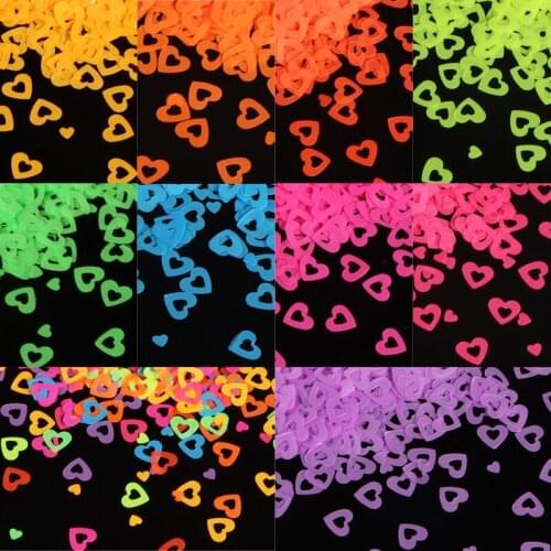 10Pcs Fluorescence Hollow Heart Nail Glitter Colorful Flakes For Design Manicure Sweet Love 3D Neon Sequins Nail Art Decorations