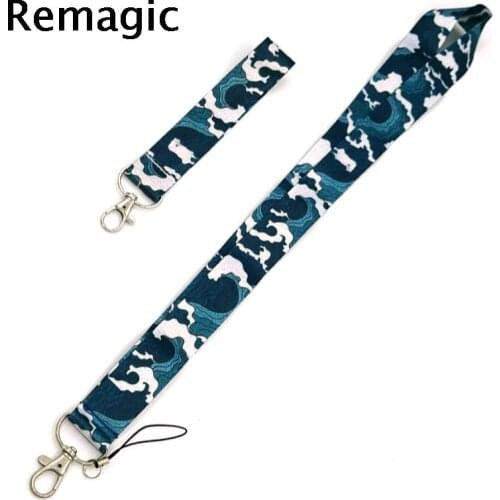 20pcs Kanagawa Hokusai Waves hand Wristlet Lanyard Keys Phone Holder Funny Neck Strap With Keyring ID Card Animal Lanyards Ropes