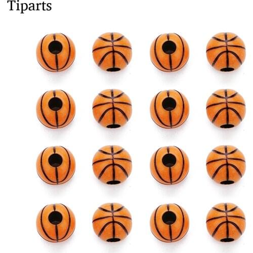 50pcs/lot 11mm Acrylic Beads Round Big Hole Sport Basketball Charm Beads For Bracelet Necklace Diy Jewelry Making