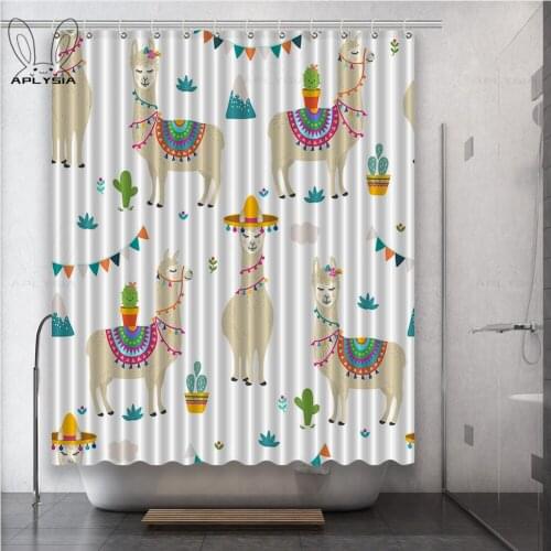 Alpaca Cartoon Animal White Alpaca Brown Alpaca Red Alpaca Polyester Fabric Shower Curtain for Bathroom with Plastic Hooks