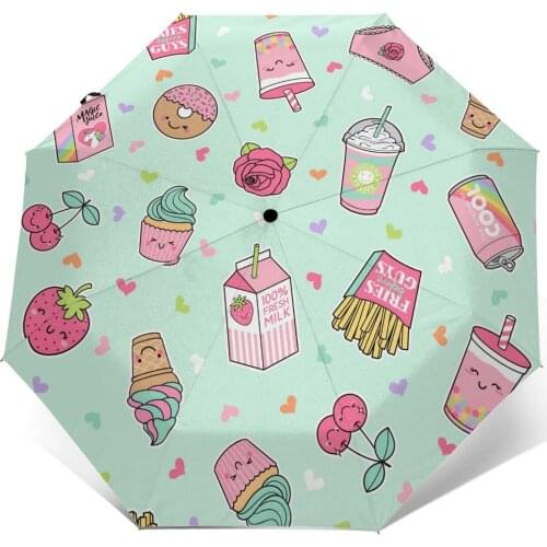 Automatic Umbrella Rain Women Three-folding Umbrella Cupcake Windproof Umbrella Female Waterproof parasol