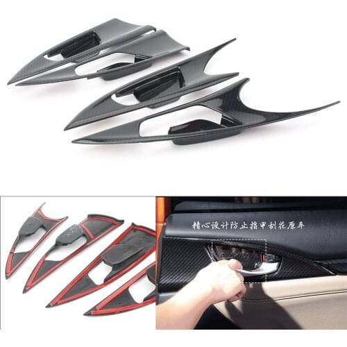 Auto Car Carbon Fiber Style Interior Door Handle Bowl Cover Trim For Honda Civic 2016-2017