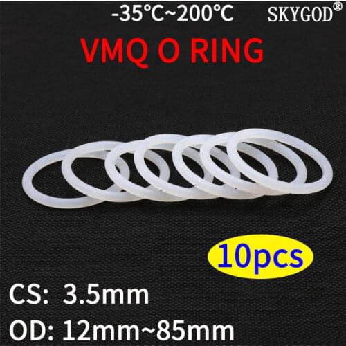 10pc VMQ White Silicone O Ring Gasket CS 3.5mm OD 12~ 85mm Food Grade silicone rings o-rings rubber ring gaskets