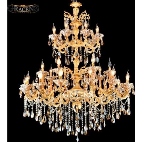 Large 3 tiers Gold Crystal Chandelier Lighting Big Cristal Lustres Light Fixture 28 Arms Chandelier Crystal for Hotel Villa Stai