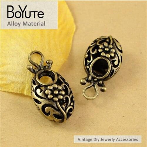 BoYuTe (20 Pieces /lot) 13*26MM Antique Bronze Plated Metal Hollow Charms Flower Pendants for Jewelry Findings