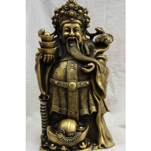 Fast shipping USPS to USA S2581 16" China Chinese Copper stand Money Wealth Yuanbao God wealthy Yuan Bao Statue