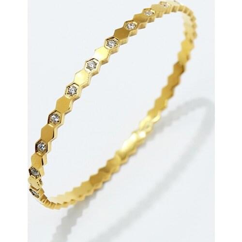 Classic Honeycomb style Bangle Rose Gold Colors Hexagon Shape Shine Zircon Bracelets For Women Fashion Jewelry(DJ1367)