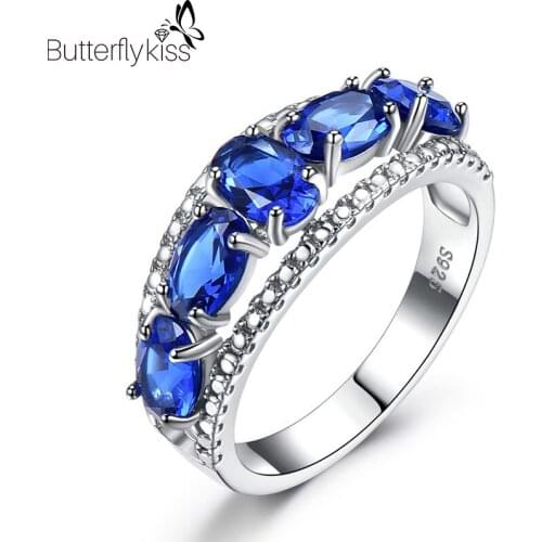 BK New Real 925 Sterling Silver Rings For Women Girl Luxury Egg Shaped Sapphire Tanzanite Female Wedding Promise Fine Jewelry