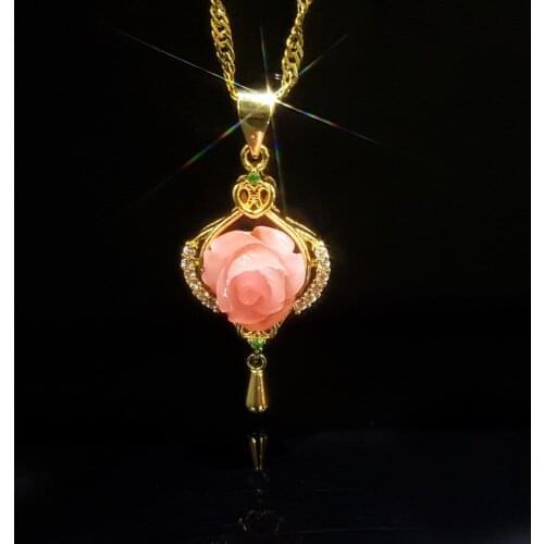 Two Piece Set of Fashion Gem Carving Two Color Flower Pendant Ring Gold Plated Necklace Ring Womens Leisure Party Jewelry