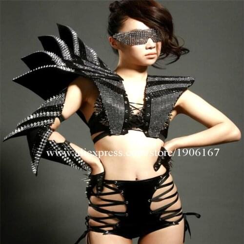 New Design Bar Nightclub Grand Event Singer Dancer Clothes DS Black Stage Exaggerated Rivet Armor Ballroom Performance Costume