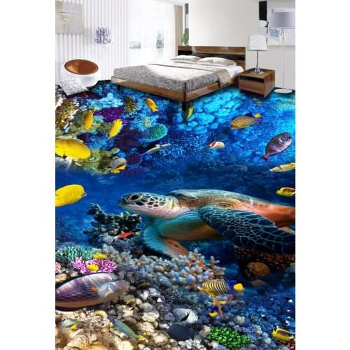 Beautiful scenery wallpapers blue Sea World Turtle Tropical Fish 3D Floor 3d floor painting wallpaper