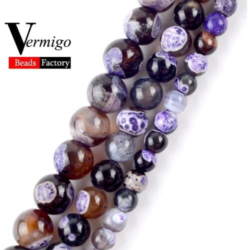 Wholesale Purple Fire Agates Beads Natural Stone Round Onyx Beads For Jewelry Making 6 8 10mm Pick Size Diy Bracelet Perles