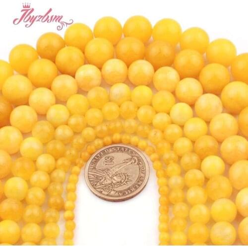 4,6,8,10,12mm Round Yellow Candy Nephrite Jades Smooth Stone Spacer Beads for Women DIY Necklace Bracelets Jewelry Making 15"