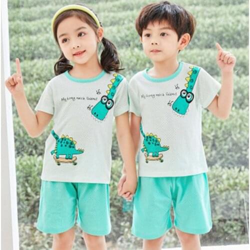 Boys Girls Summer Pajamas Childrens Breathable Sleepwear Set Kids Dinosaur Pajamas Cotton Nightwear Baby Clothing Sets Homewear