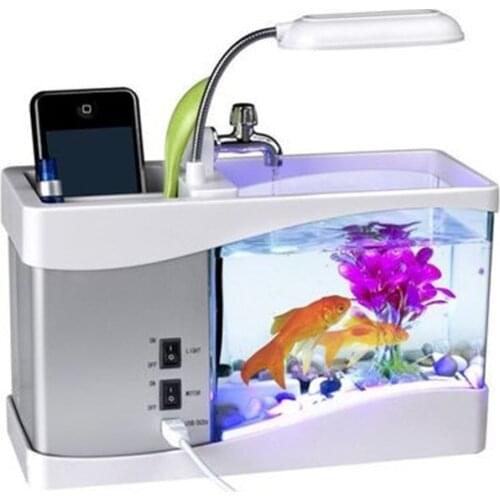 Aquarium Accessories USB Mini Betta Fish Tank Turtle With Clock Temperature Function Light Incubator Box Fish Tank Decoration